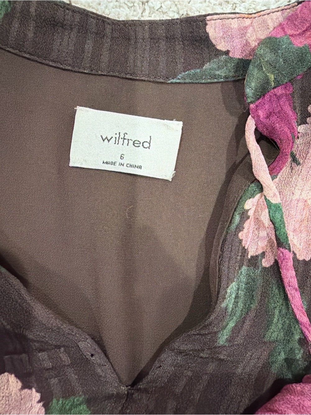 Wilfred Brown Floral Tie-Neck Slip with Pink & Green Floral Print